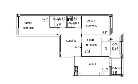 3-комнатная квартира в ЖК «Life-Лесная»