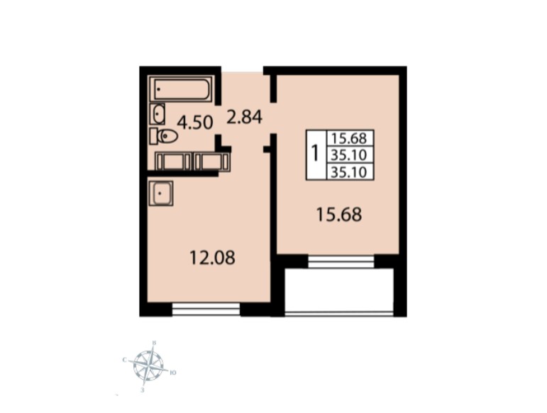 1-комнатная квартира в ЖК «Звездный Дуэт»