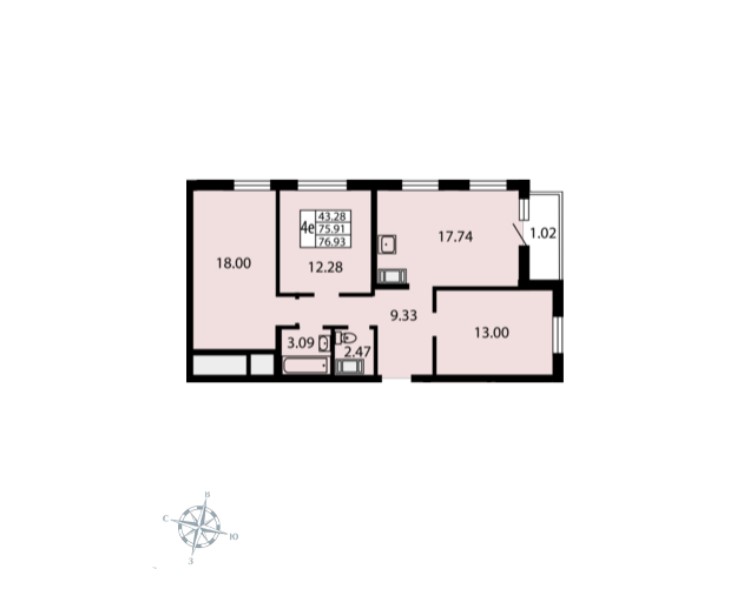 3-комнатная квартира в ЖК «Звездный Дуэт»