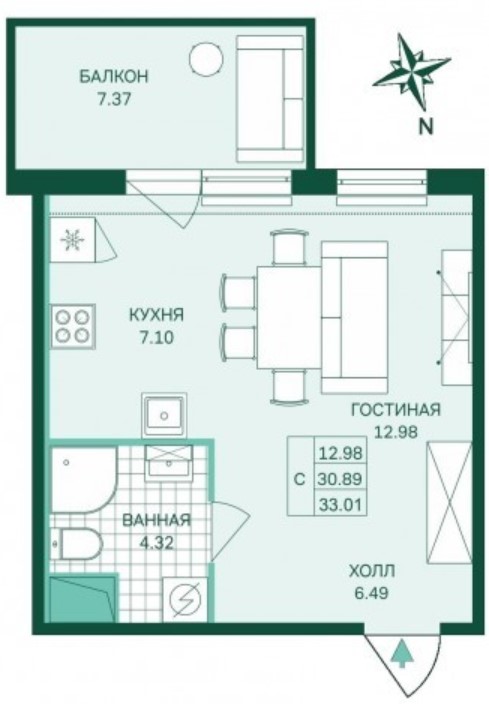 1-комнатная квартира в ЖК Skandi Klubb