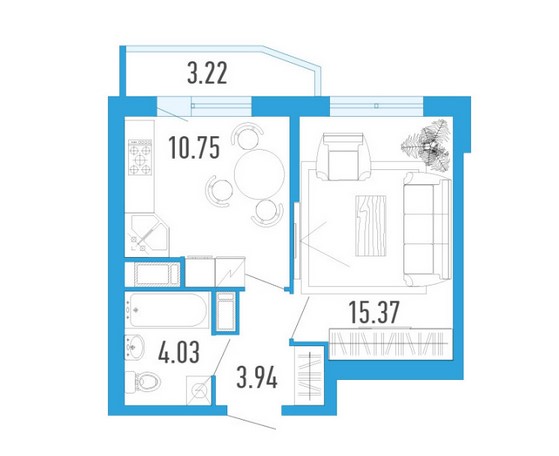 1-комнатная квартира в ЖК «Территория»