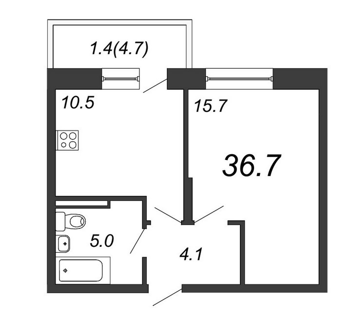1-комнатная квартира в ЖК «Жемчужный каскад»