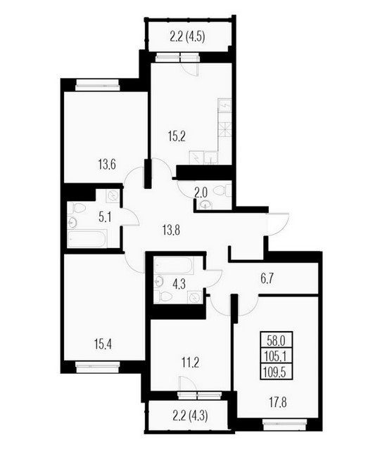 4-комнатная квартира в ЖК «Жемчужный каскад»