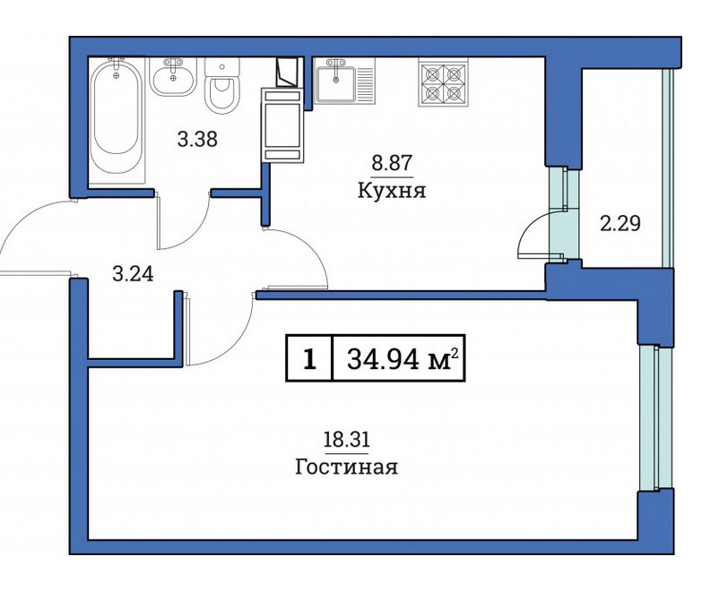 1-комнатная квартира в ЖК «Цвета радуги»