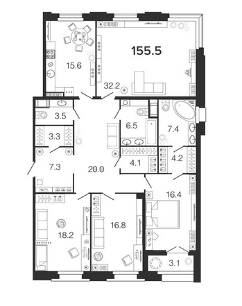 4-комнатная квартира в ЖК Futurist