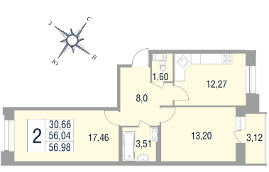 2-комнатная квартира в ЖК «Новый Лесснер»