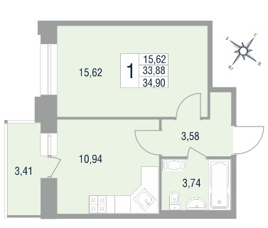 1-комнатная квартира в ЖК «Новый Лесснер»