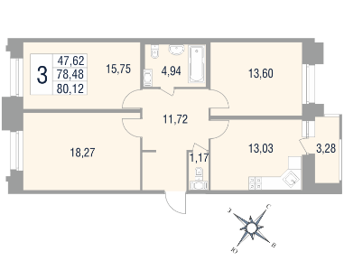 3-комнатная квартира в ЖК «Новый Лесснер»