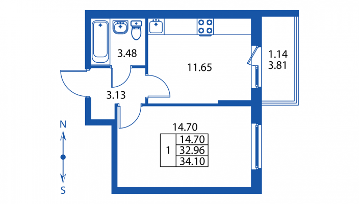 1-комнатная квартира в Полис на Комендантском