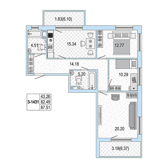 3-комнатная квартира в ЖК «Жемчужная Гавань»