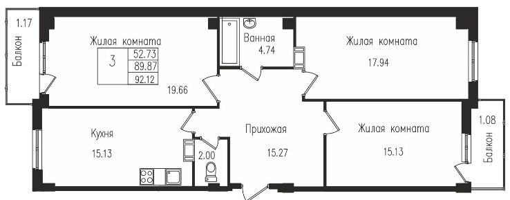 3-комнатная квартира в ЖК «Южная Поляна»