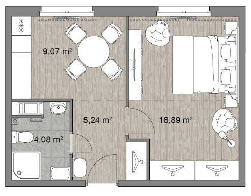 1-комнатная квартира в ЖК «Инвест-отель IN2IT»