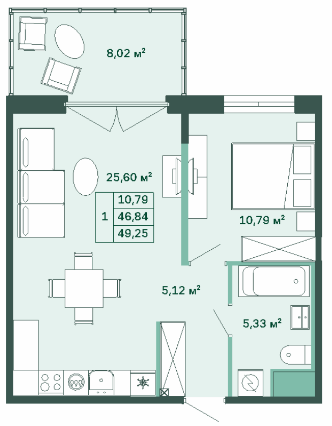 1-комнатная квартира в ЖК Magnifika Residence