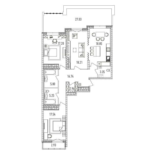 3-комнатная квартира в ЖК «Ленинград»