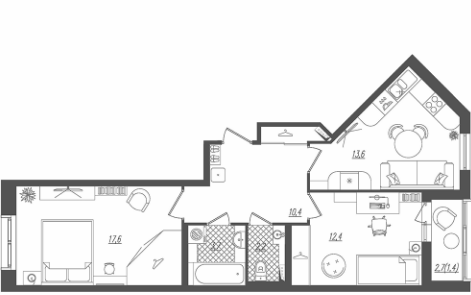 2-комнатная квартира в ЖК «Галактика»