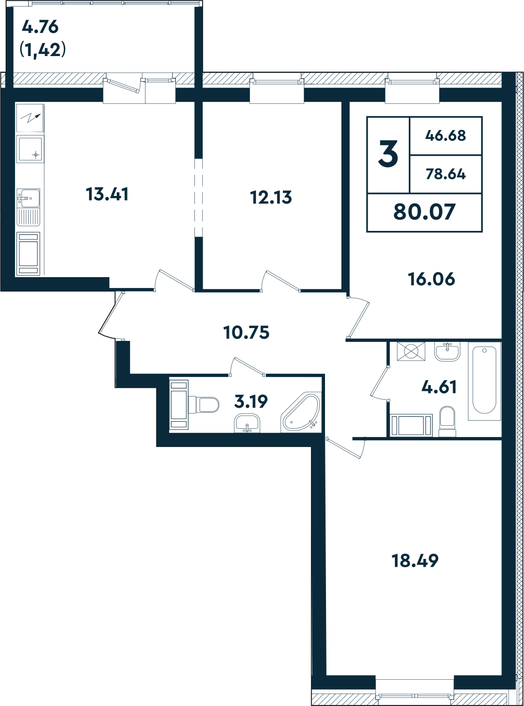 3-комнатная квартира в ЖК «Оазис»