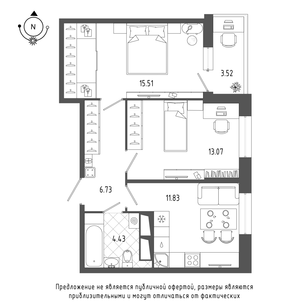 2-комнатная квартира в ЖК «Охта Хаус»