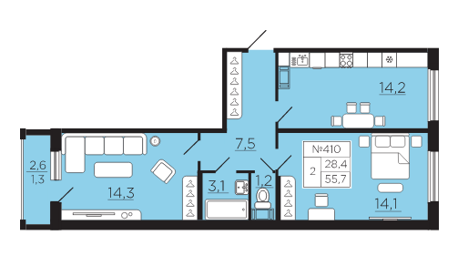 2-комнатная квартира в ЖК «Славянка»