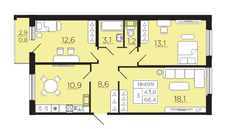 3-комнатная квартира в ЖК «Славянка»