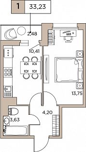 1-комнатная квартира в ЖК «Аквилон Скай»