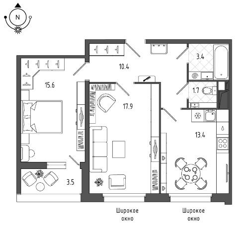 2-комнатная квартира в ЖК «Галактика PRO»