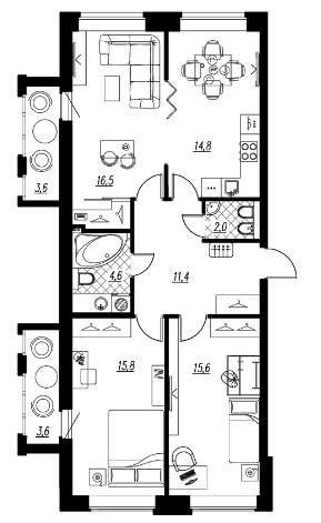 3-комнатная квартира в ЖК «Эталон на Неве»