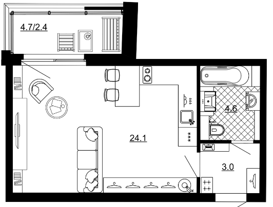 Студия в ЖК «Эталон на Неве»