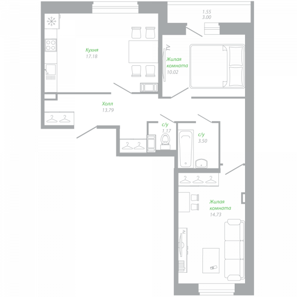 2-комнатная квартира в ЖК «Малая Охта»