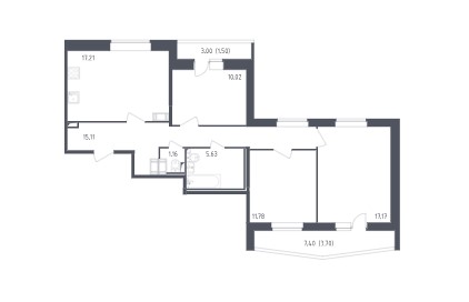 3-комнатная квартира в ЖК «Малая Охта»