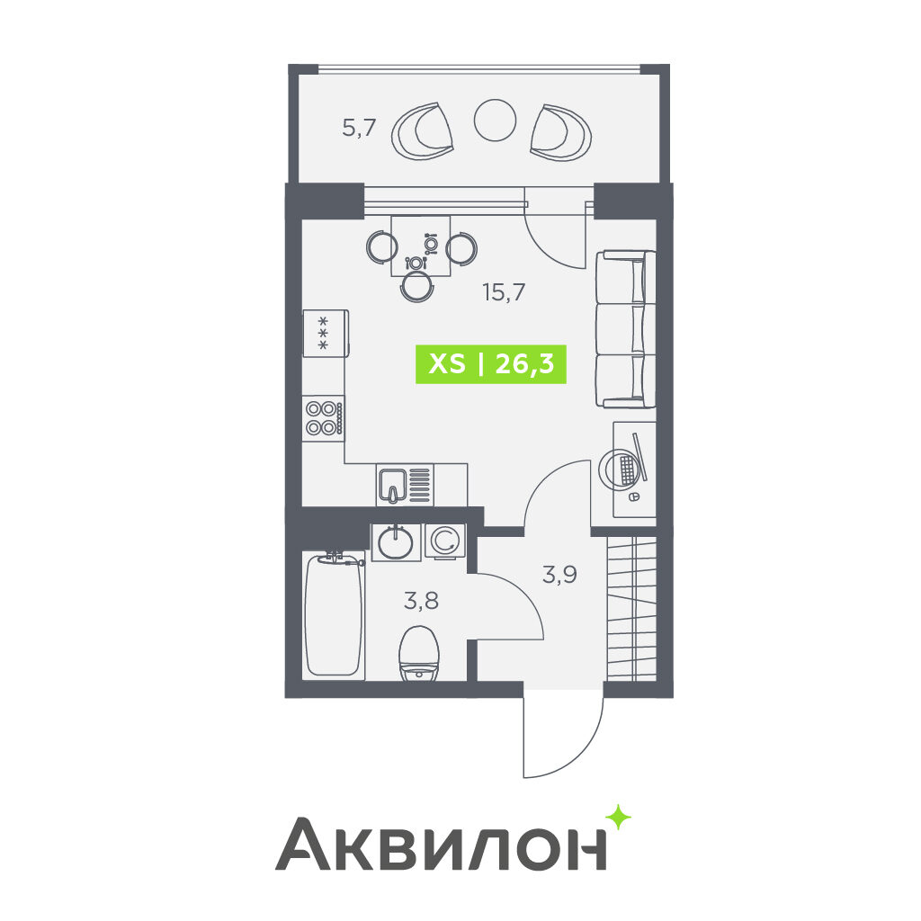 Студия в ЖК «Аквилон Zalive»
