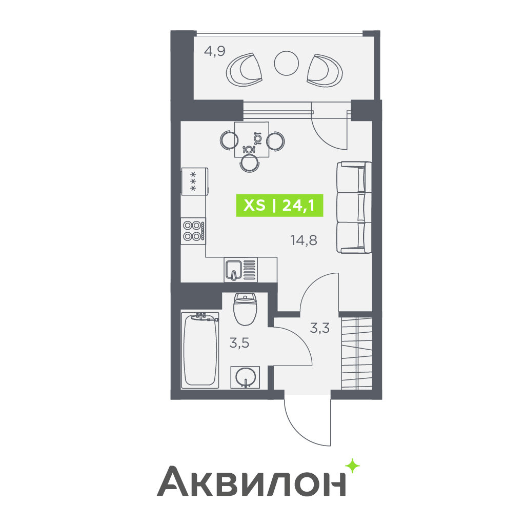 Студия в ЖК «Аквилон Zalive»