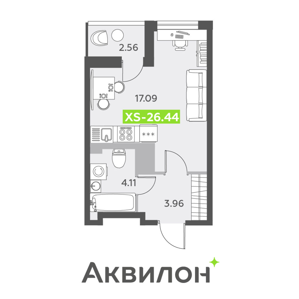 Студия в ЖК «Аквилон ALL in 3.0»