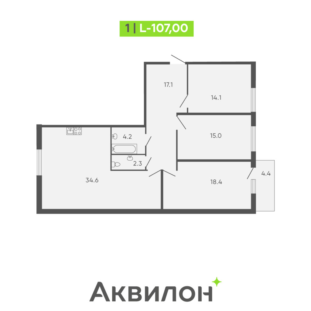 3-комнатная квартира в ЖК Tesoro by Akvilon