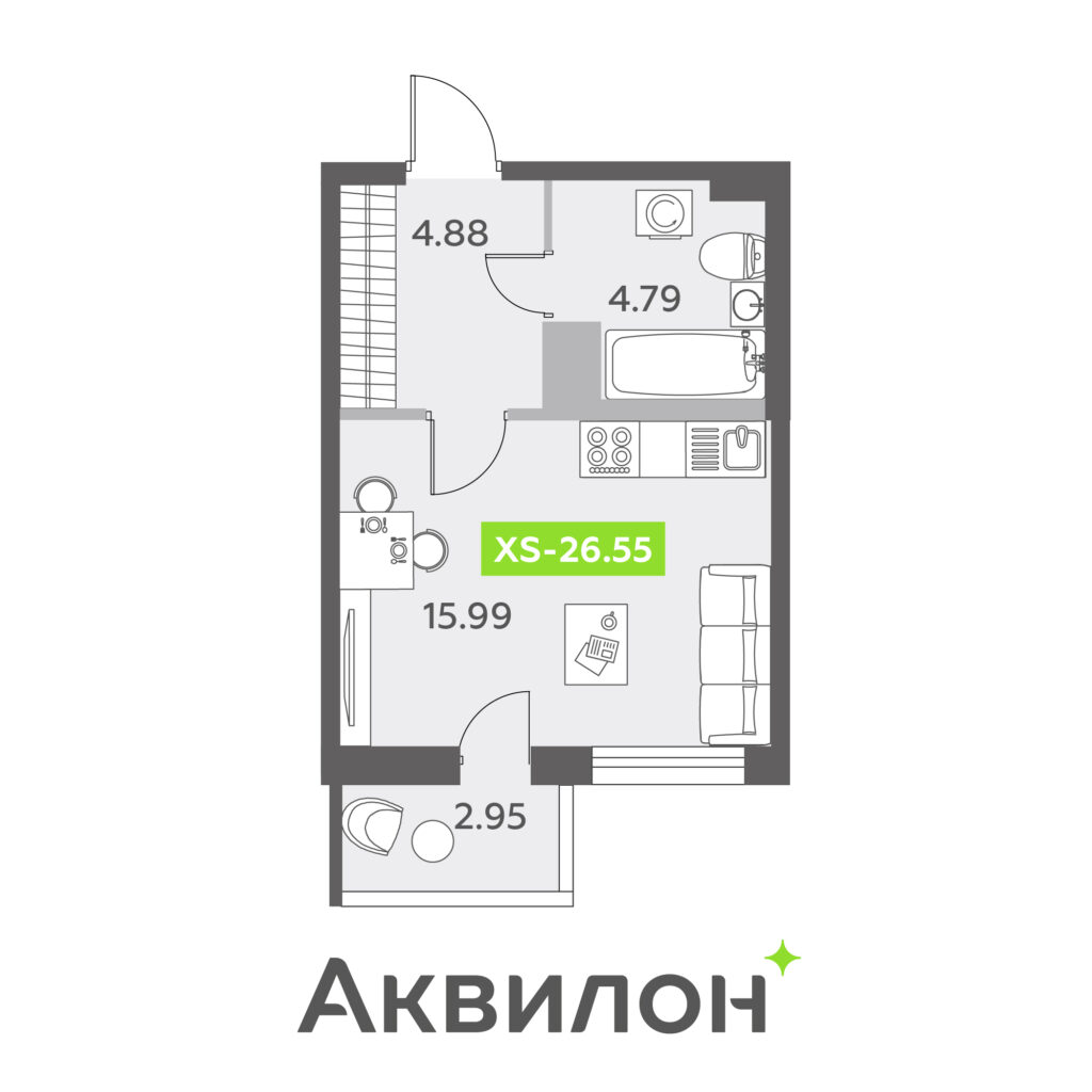 Студия в ЖК «Аквилон ALL in 3.0»