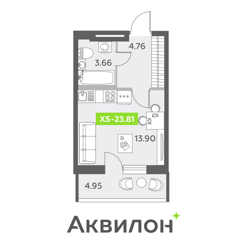 Студия в ЖК «Аквилон ALL in 3.0»