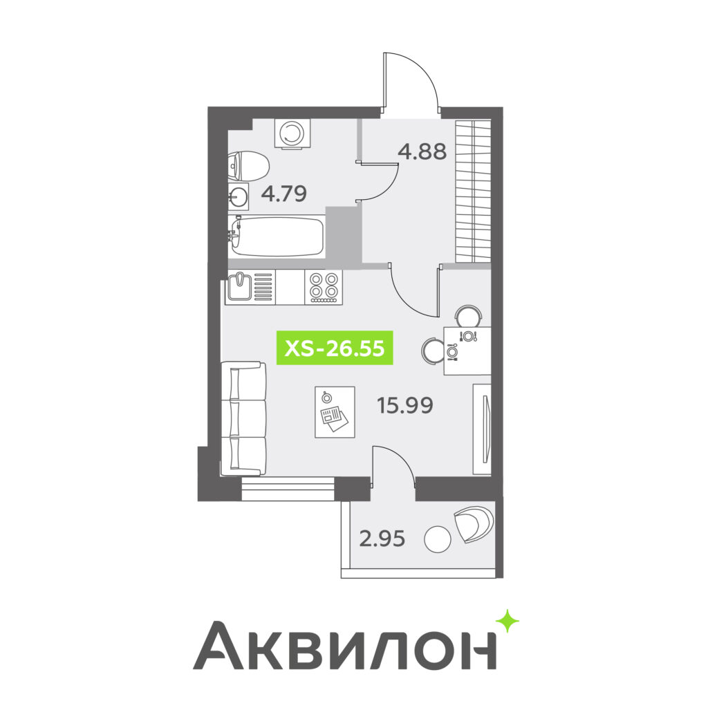 Студия в ЖК «Аквилон ALL in 3.0»