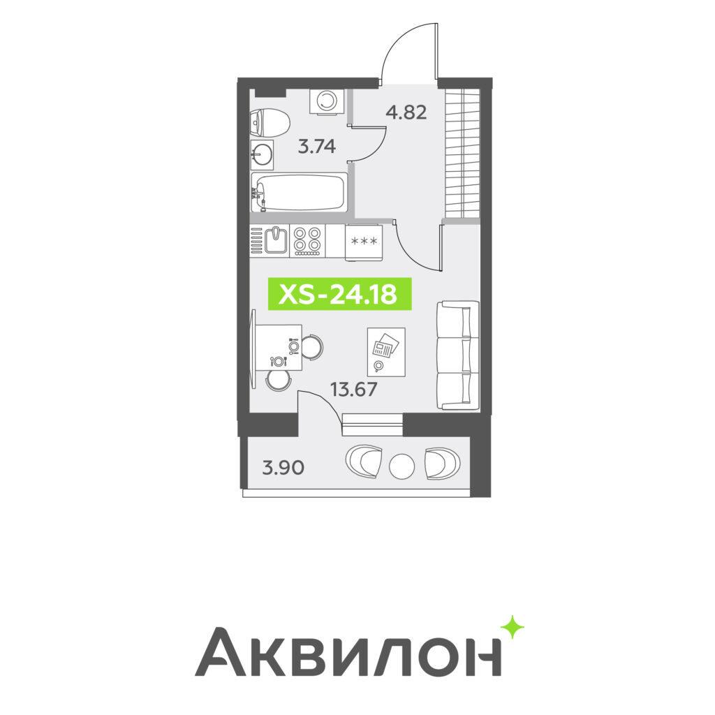 Студия в ЖК «Аквилон ALL in 3.0»