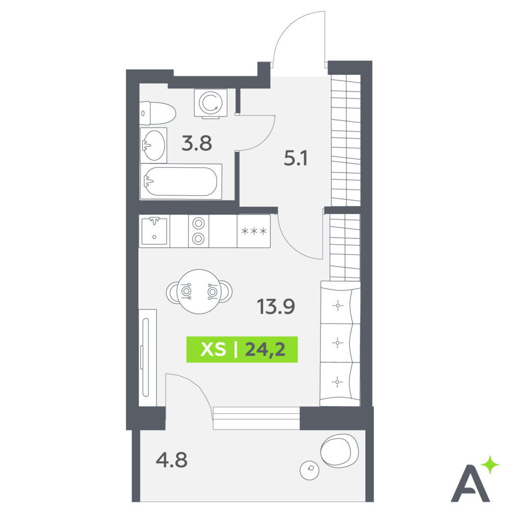 Студия в ЖК «Аквилон ALL in 3.0»