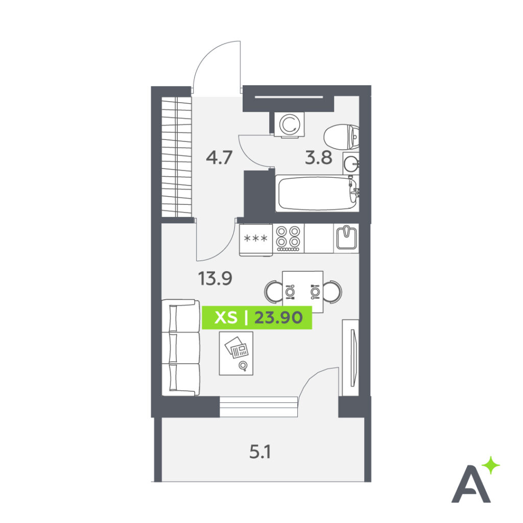 Студия в ЖК «Аквилон ALL in 3.0»